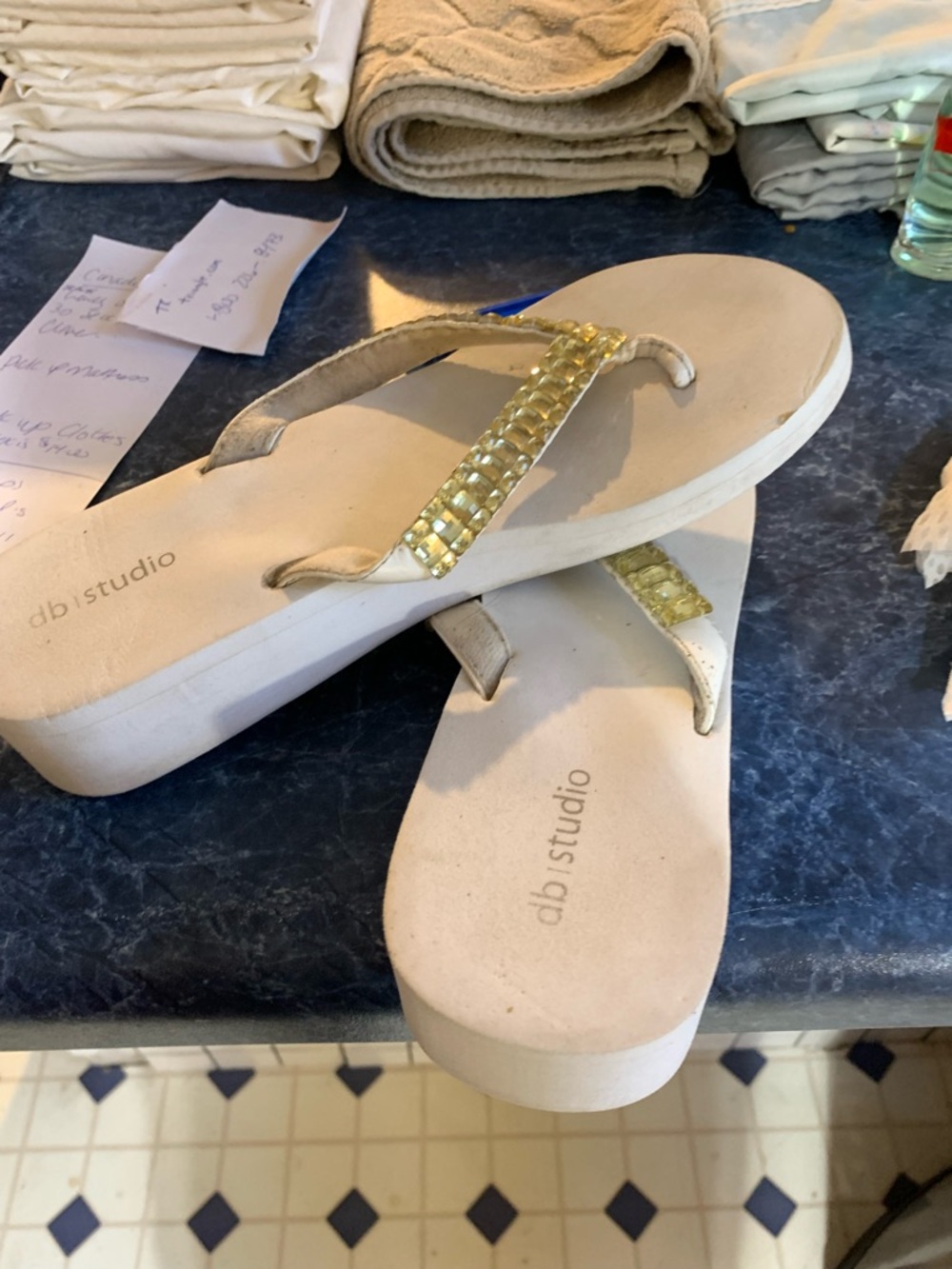 David's Bridal Gold-Beaded Wedge Sandals